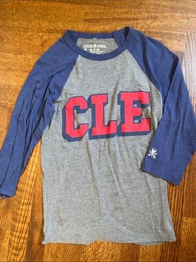 Girls' Gray and Navy Raglan Long Sleeve Tee with Red CLE Lettering
